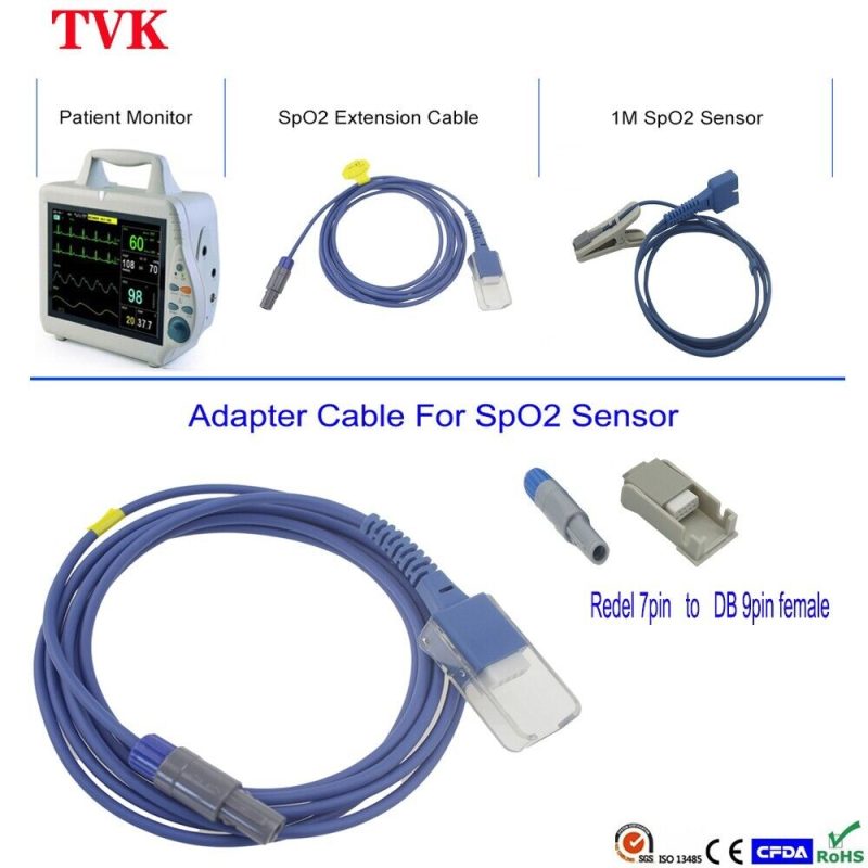 Bionet SpO2 Sensor Adapter Cable for BM3VET, BM31, Redel 7pin to DB 9pin