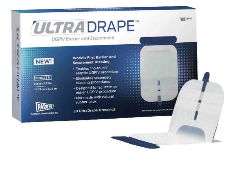 (50) Parker Labs UltraDrape UGPIV Barrier Securement Drape Bifurcated 34-15 Box