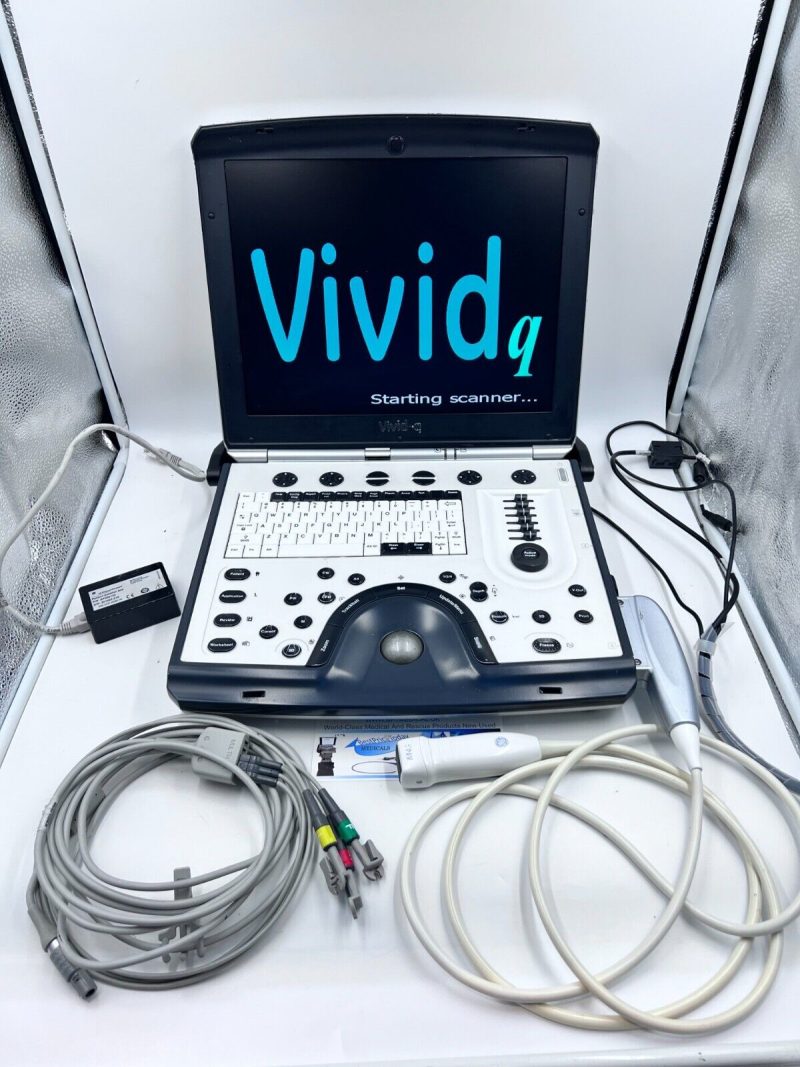 GE Vivid Q Portable Ultrasound Unit Adapter Probe M4S ECG cable modem TESTED UK